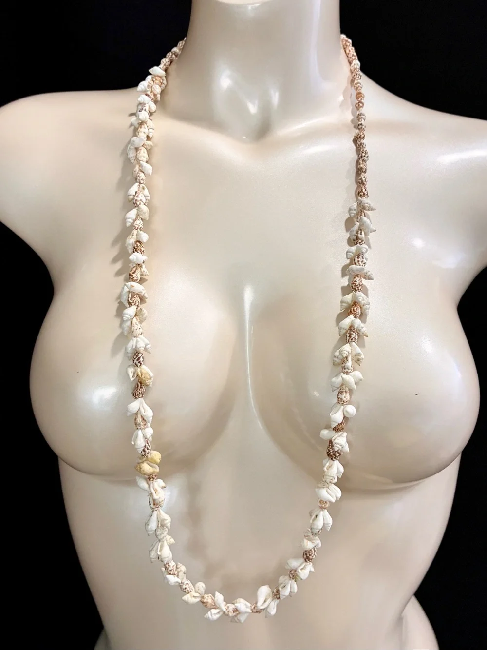 Stackable Beach Chic White & Tan Layered Shell & Bead Textured Necklace Lot of 2